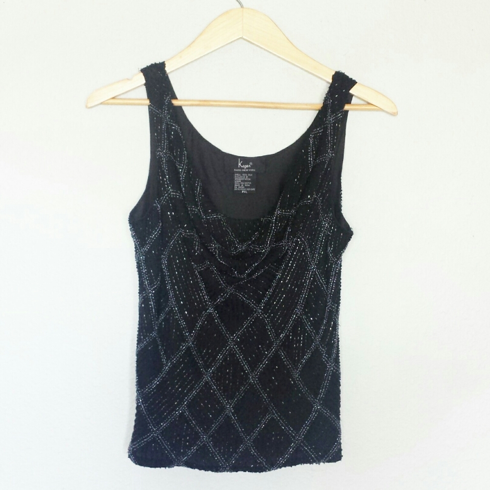 Lawrence Kazar Beaded Silk Dress Tank size P XL